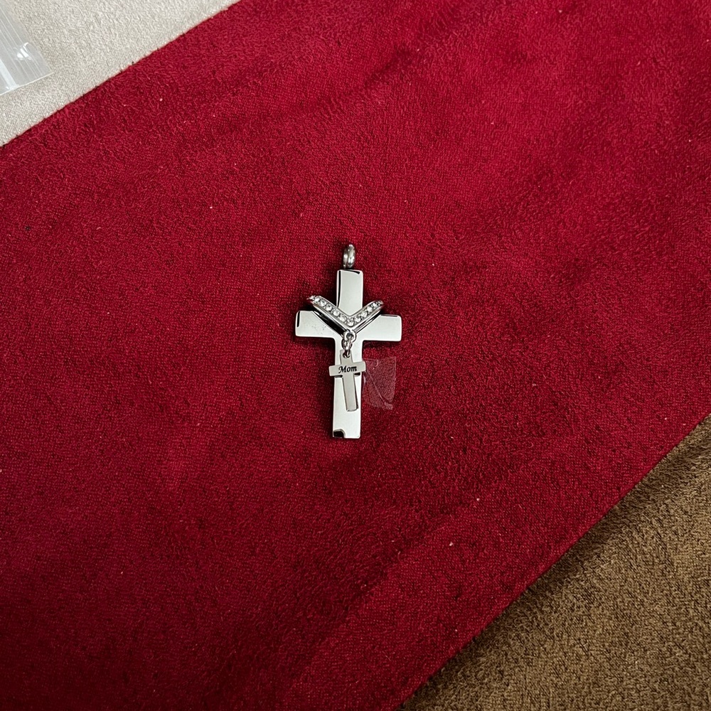 Silver Cross Pendant For Memorial Cremation Ashes